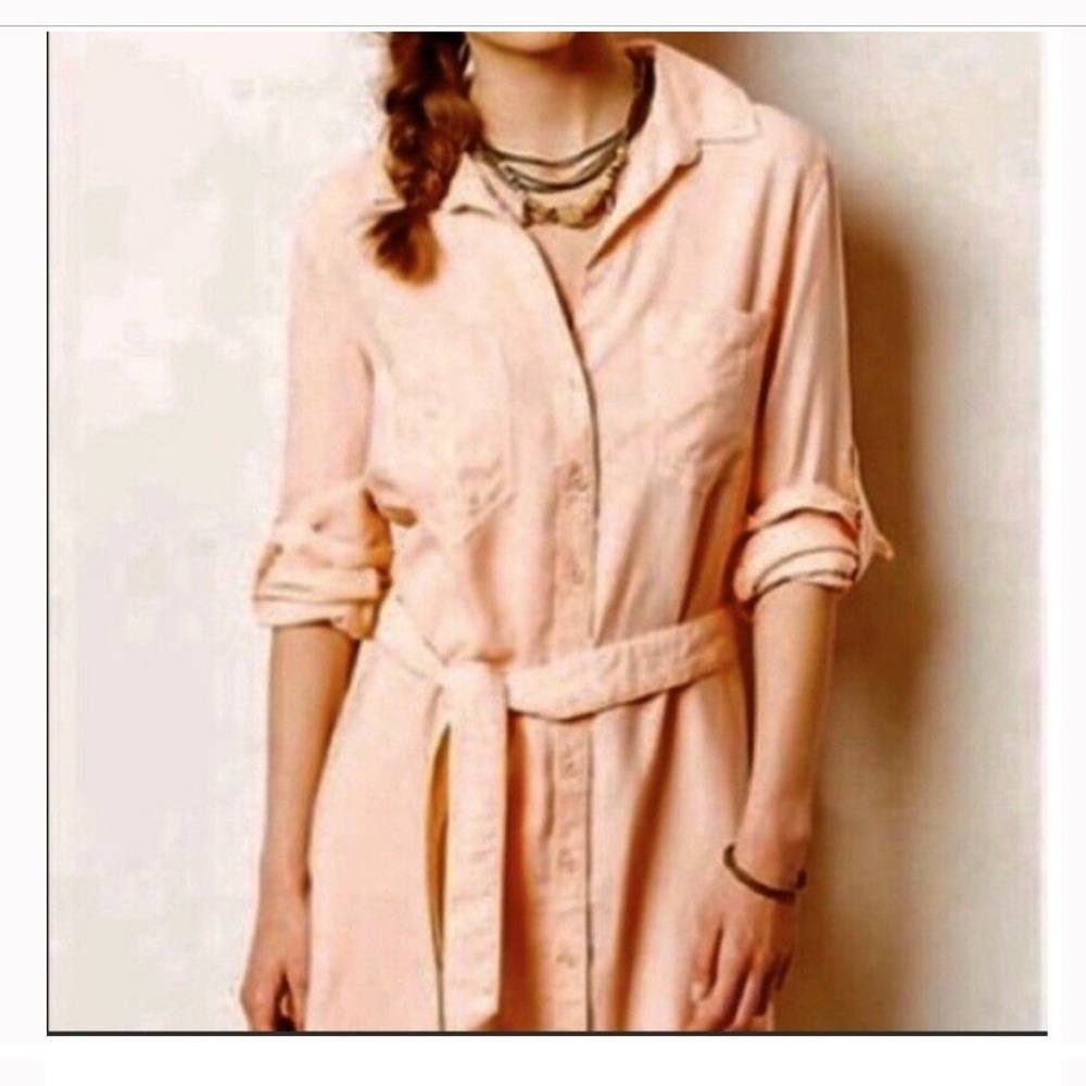 Cloth & Stone Peach Long Sleeve Tie Front Dress - Picture 2 of 10